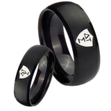 Bride and Groom Greek CTR Dome Brush Black Tungsten Carbide Men's Bands Ring Set