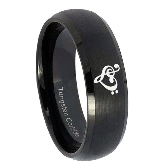 10mm Music & Heart Dome Brush Black Tungsten Carbide Men's Bands Ring