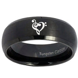 10mm Music & Heart Dome Brush Black Tungsten Carbide Men's Bands Ring