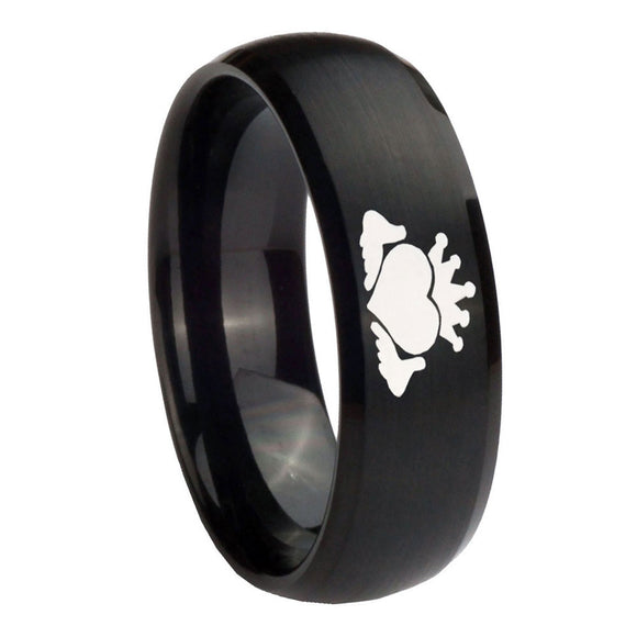 10mm Claddagh Design Dome Brush Black Tungsten Carbide Men's Engagement Ring