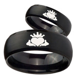 His Hers Claddagh Design Dome Brush Black Tungsten Men's Wedding Band Set