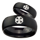 Bride and Groom Resident Evil Dome Brush Black Tungsten Mens Wedding Ring Set