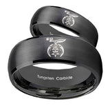 Bride and Groom Masonic Shriners Dome Brush Black Tungsten Men's Ring Set