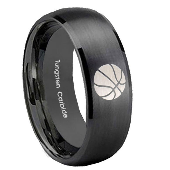 10mm Basketball Dome Brush Black Tungsten Carbide Men's Bands Ring