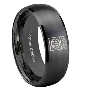 10mm Army Airborn Dome Brush Black Tungsten Carbide Wedding Band Mens