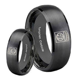 His and Hers Army Airborn Dome Brush Black Tungsten Custom Ring for Men Set