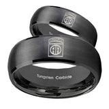 His and Hers Army Airborn Dome Brush Black Tungsten Custom Ring for Men Set