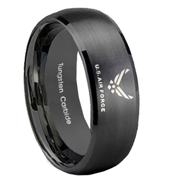 10MM US Air Force Brush Black Dome Tungsten Carbide Men's Ring