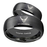 His Hers US Air Force Brush Black Dome Tungsten Carbide Wedding Rings Set