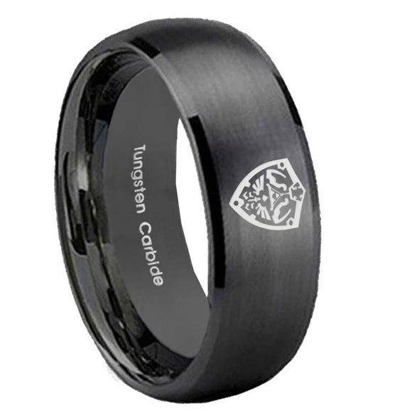 10mm Zelda Hylian Shield Dome Brush Black Tungsten Carbide Men's Wedding Ring