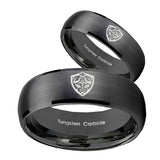His Hers Zelda Hylian Shield Dome Brush Black Tungsten Engraving Ring Set