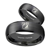 His Hers Military Pow Dome Brush Black Tungsten Mens Anniversary Ring Set