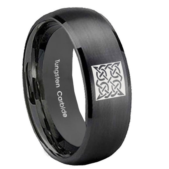 10mm Celtic Design Dome Brush Black Tungsten Carbide Mens Promise Ring