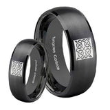 Bride and Groom Celtic Design Dome Brush Black Tungsten Mens Wedding Ring Set