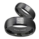 Bride and Groom Celtic Design Dome Brush Black Tungsten Mens Wedding Ring Set