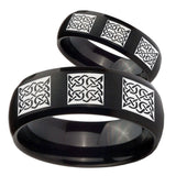 Bride and Groom Multiple Celtic Dome Brush Black Tungsten Engagement Ring Set