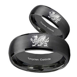 Bride and Groom Dragon Dome Brush Black Tungsten Carbide Rings for Men Set