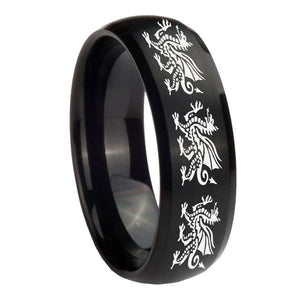 10mm Multiple Dragon Dome Brush Black Tungsten Carbide Mens Anniversary Ring