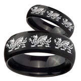 His and Hers Multiple Dragon Dome Brush Black Tungsten Mens Promise Ring Set