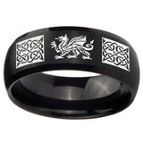 10mm Multiple Dragon Celtic Dome Brush Black Tungsten Men's Engagement Ring