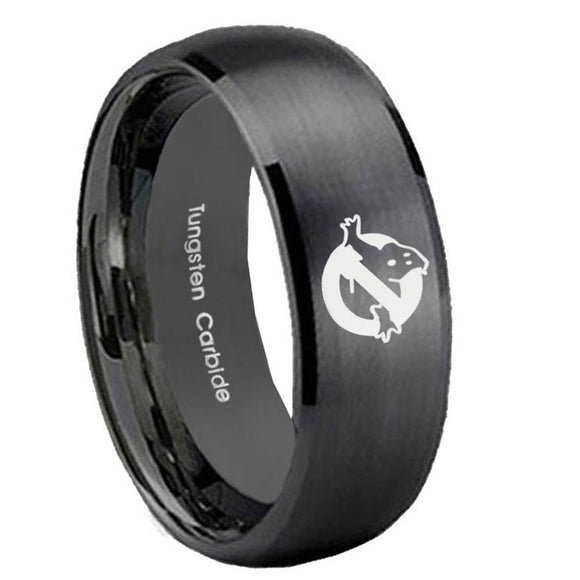 10mm Ghostbusters Dome Brush Black Tungsten Carbide Wedding Engraving Ring