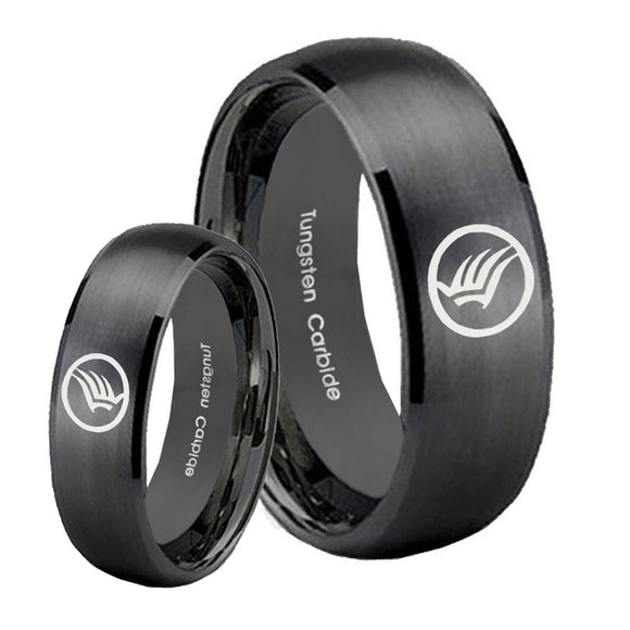 His Hers Mass Effect Brush Black Dome Tungsten Carbide Wedding Rings Set