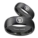 His Hers Mass Effect Brush Black Dome Tungsten Carbide Wedding Rings Set