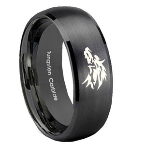 10mm Wolf Dome Brush Black Tungsten Carbide Men's Promise Rings