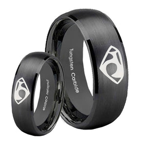 Bride and Groom House of Van Dome Brush Black Tungsten Mens Bands Ring Set