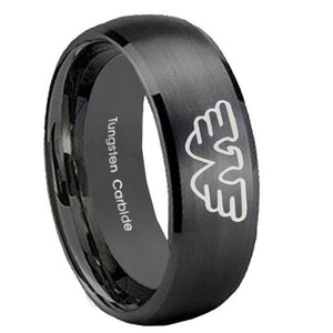 10mm Waylon Jennings Dome Brush Black Tungsten Carbide Custom Mens Ring