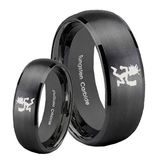 Bride and Groom Hatchet Man Dome Brush Black Tungsten Personalized Ring Set