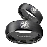 Bride and Groom Love Power Rangers Dome Brush Black Tungsten Promise Ring Set