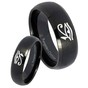 His and Hers Seeing Eye Dome Brush Black Tungsten Men's Engagement Ring Set