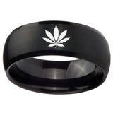 10mm Marijuana Leaf Dome Brush Black Tungsten Carbide Mens Ring Engraved