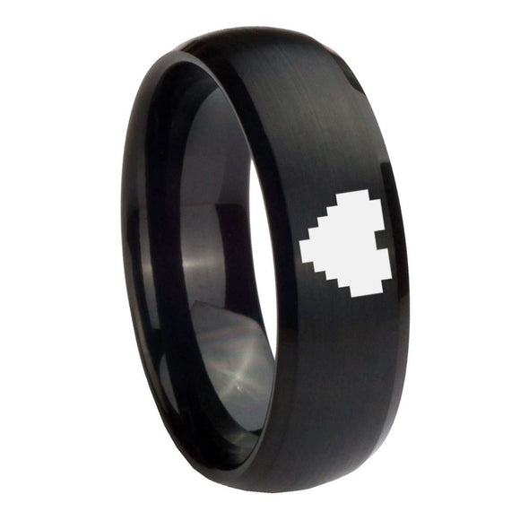 10MM Zelda Heart Brush Black Dome Tungsten Carbide Men's Ring