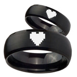 His Hers Zelda Heart Brush Black Dome Tungsten Carbide Wedding Rings Set