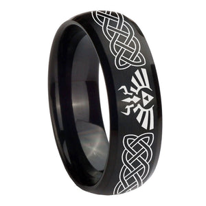 10mm Celtic Zelda Dome Brush Black Tungsten Carbide Mens Ring Personalized