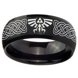 10mm Celtic Zelda Dome Brush Black Tungsten Carbide Mens Ring Personalized