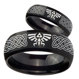 His and Hers Celtic Zelda Dome Brush Black Tungsten Men's Promise Rings Set