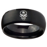 10mm Skull Marijuana Leaf  Dome Brush Black Tungsten Carbide Mens Wedding Band