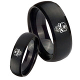 Bride and Groom Skull Marijuana Leaf  Dome Brush Black Tungsten Mens Ring Set