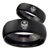 Bride and Groom Skull Marijuana Leaf  Dome Brush Black Tungsten Mens Ring Set