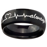 10mm Heart Beat forever Heart always Dome Brush Black Tungsten Wedding Band Ring