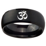 10mm Om Aum Yoga  Dome Brush Black Tungsten Carbide Mens Wedding Ring