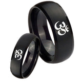 Bride and Groom Om Aum Yoga  Dome Brush Black Tungsten Mens Ring Engraved Set