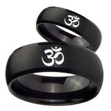 Bride and Groom Om Aum Yoga  Dome Brush Black Tungsten Mens Ring Engraved Set