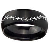 10mm Baseball Stitch Dome Brush Black Tungsten Carbide Men's Wedding Ring