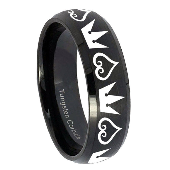 10mm Hearts and Crowns Dome Brush Black Tungsten Carbide Personalized Ring