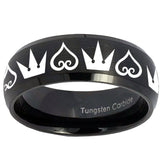 10mm Hearts and Crowns Dome Brush Black Tungsten Carbide Personalized Ring