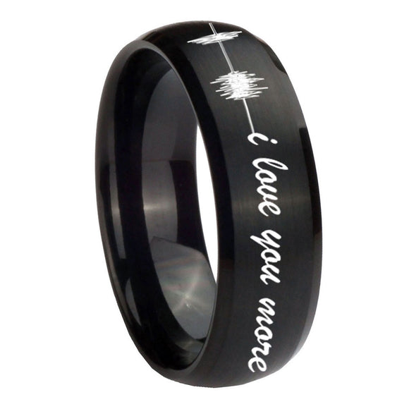 10mm Sound Wave, I love you more Dome Brush Black Tungsten Carbide Promise Ring